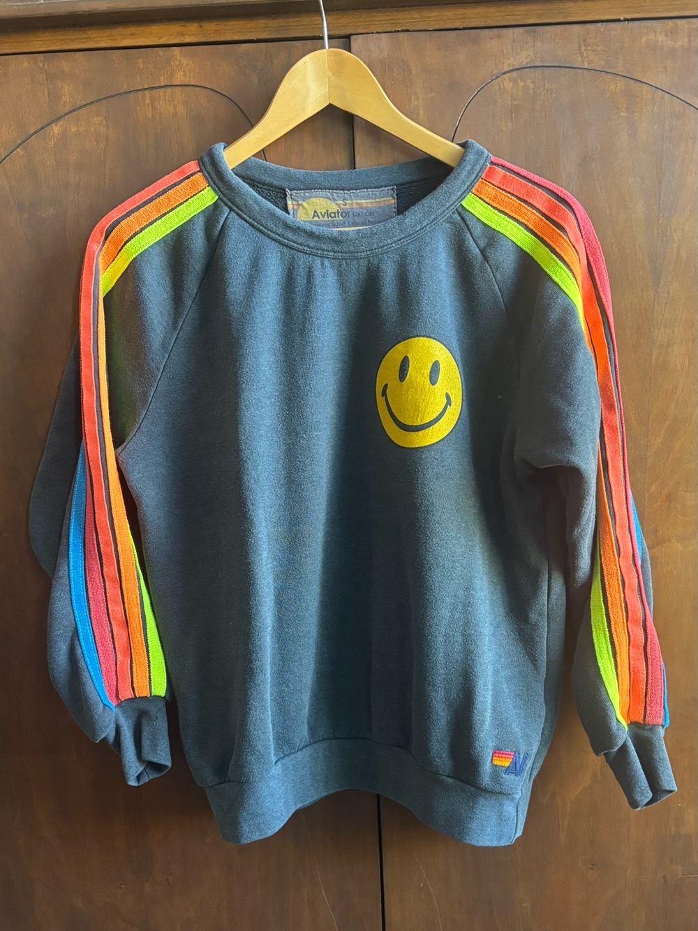 Aviator Nation Small Smiley Sweatshirt with Rainbow Stripes